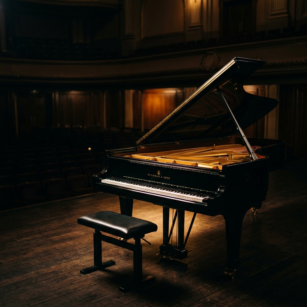 Grand piano under spotlight